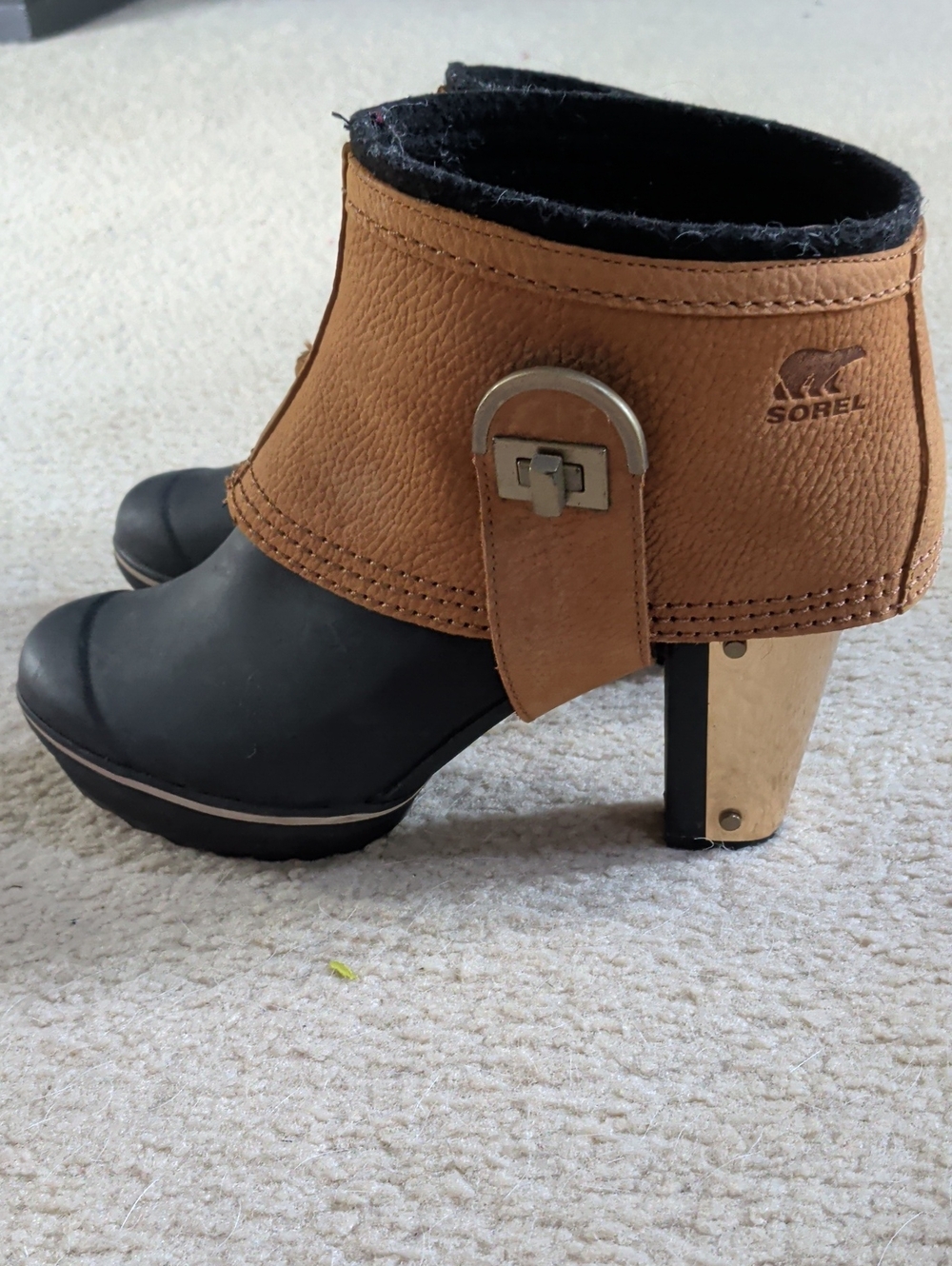 Sorel Two way and Two-Tone Leather Clog Heeled Booties in Black and Brown